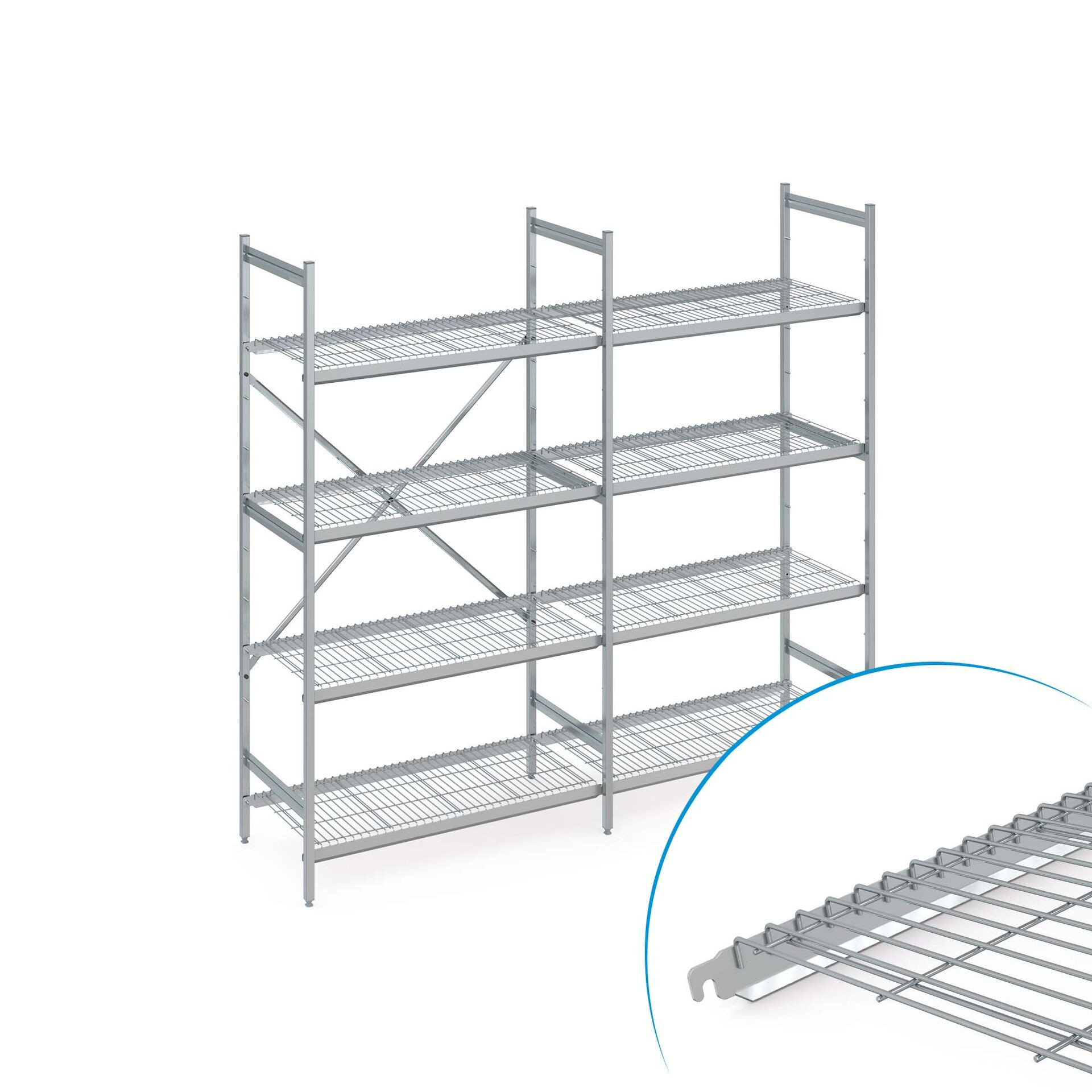 Norm 5 Standregal-Set mit Drahtrost-Auflage, Abmessungen: 2675 × 500 × ...