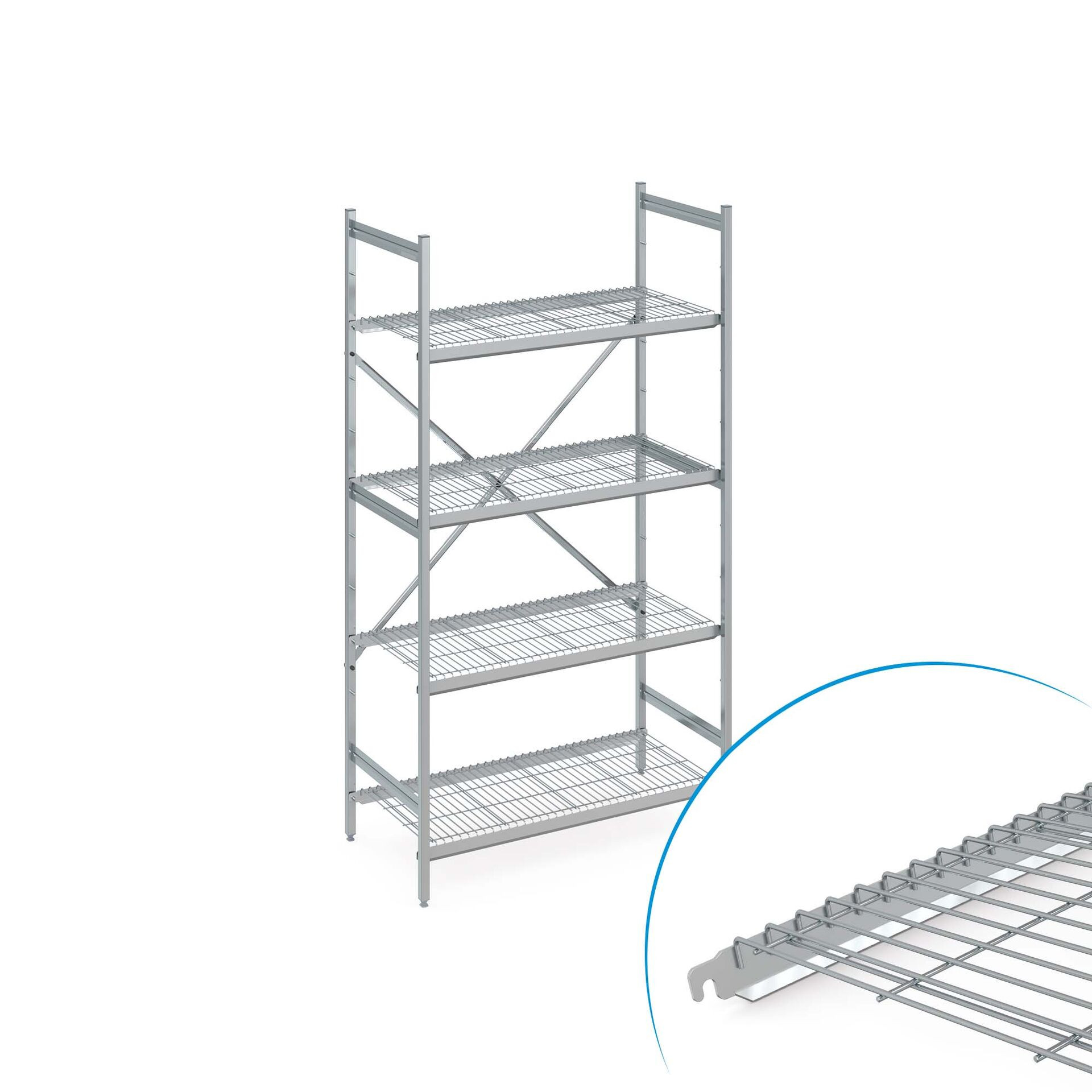 Norm 5 Standregal-Set Mit Drahtrost-Auflage, Abmessungen: 1500 × 400 × ...